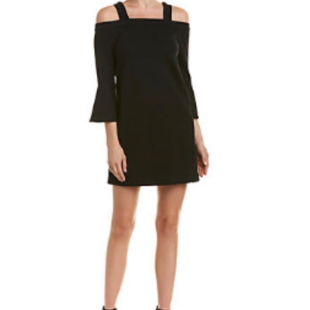 OLIVACEOUS Black Cold Shoulder 3/4 Flare Sleeve  Mini Dress SZ M